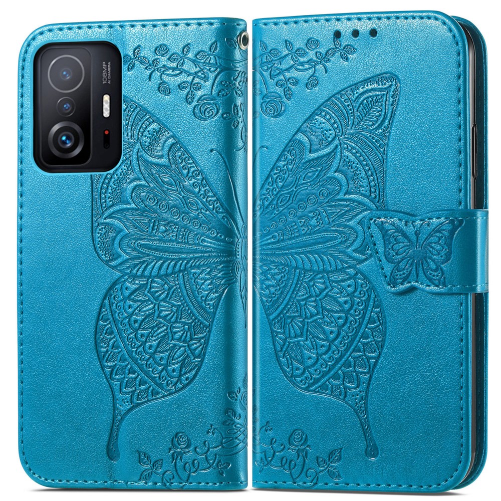  Xiaomi 11T / 11T Pro Fodral Läder Butterfly Blå