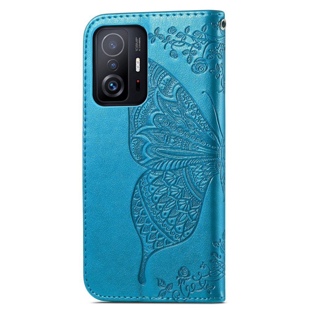  Xiaomi 11T / 11T Pro Fodral Läder Butterfly Blå