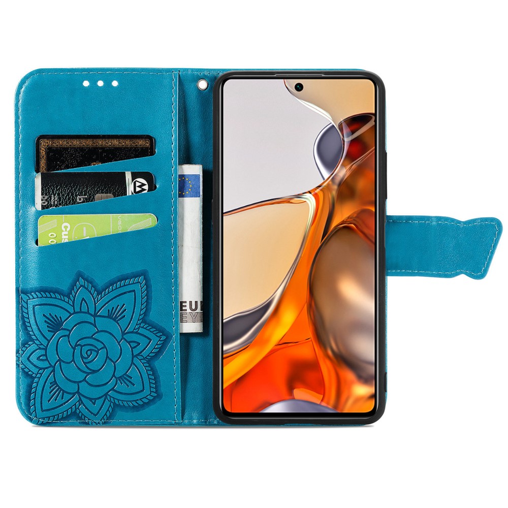  Xiaomi 11T / 11T Pro Fodral Läder Butterfly Blå
