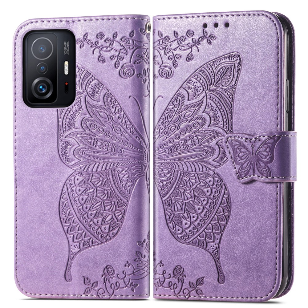  Xiaomi 11T / 11T Pro Fodral Läder Butterfly Ljus Lila