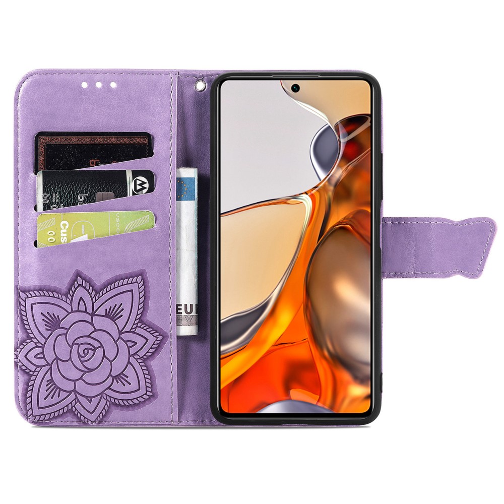  Xiaomi 11T / 11T Pro Fodral Läder Butterfly Ljus Lila