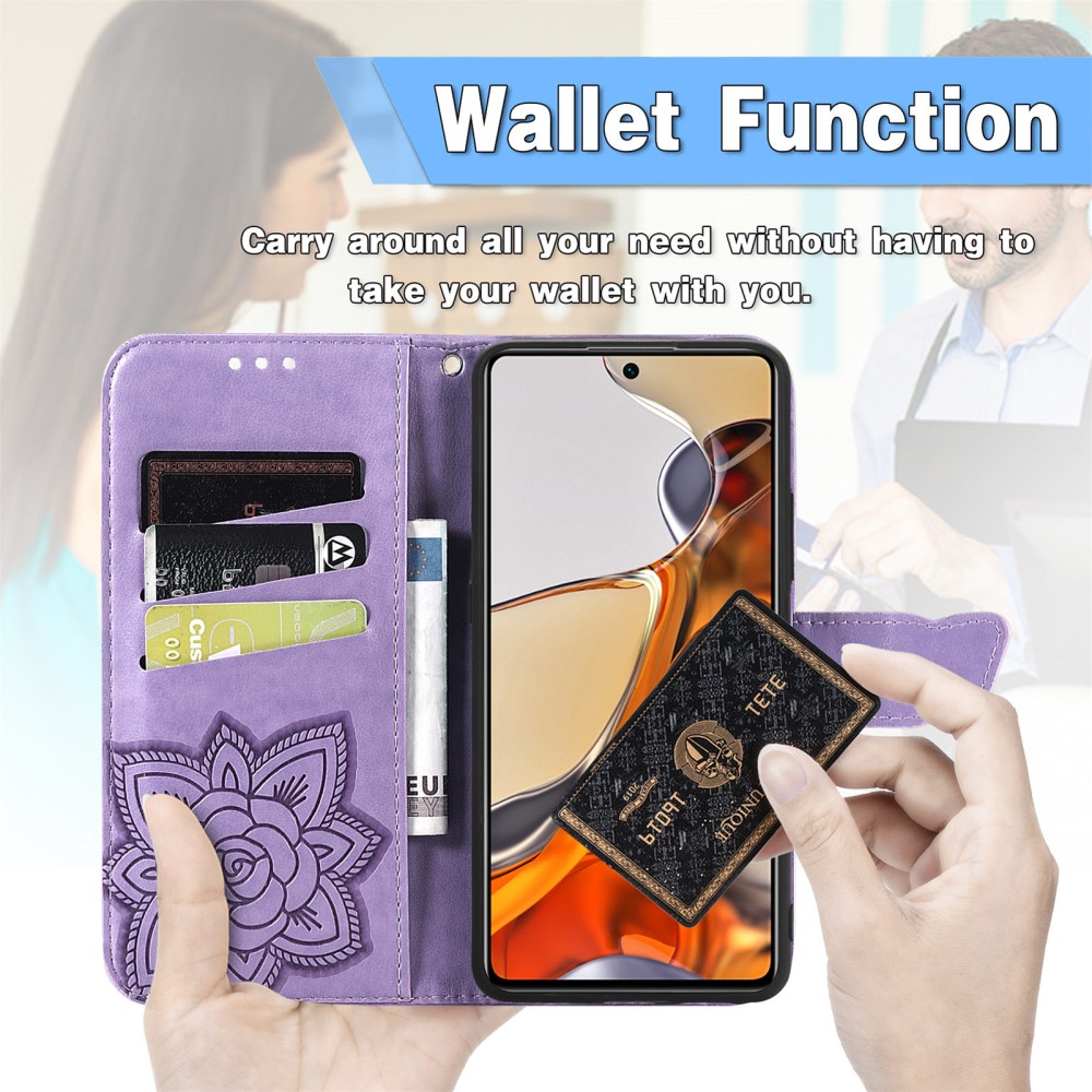  Xiaomi 11T / 11T Pro Fodral Läder Butterfly Ljus Lila