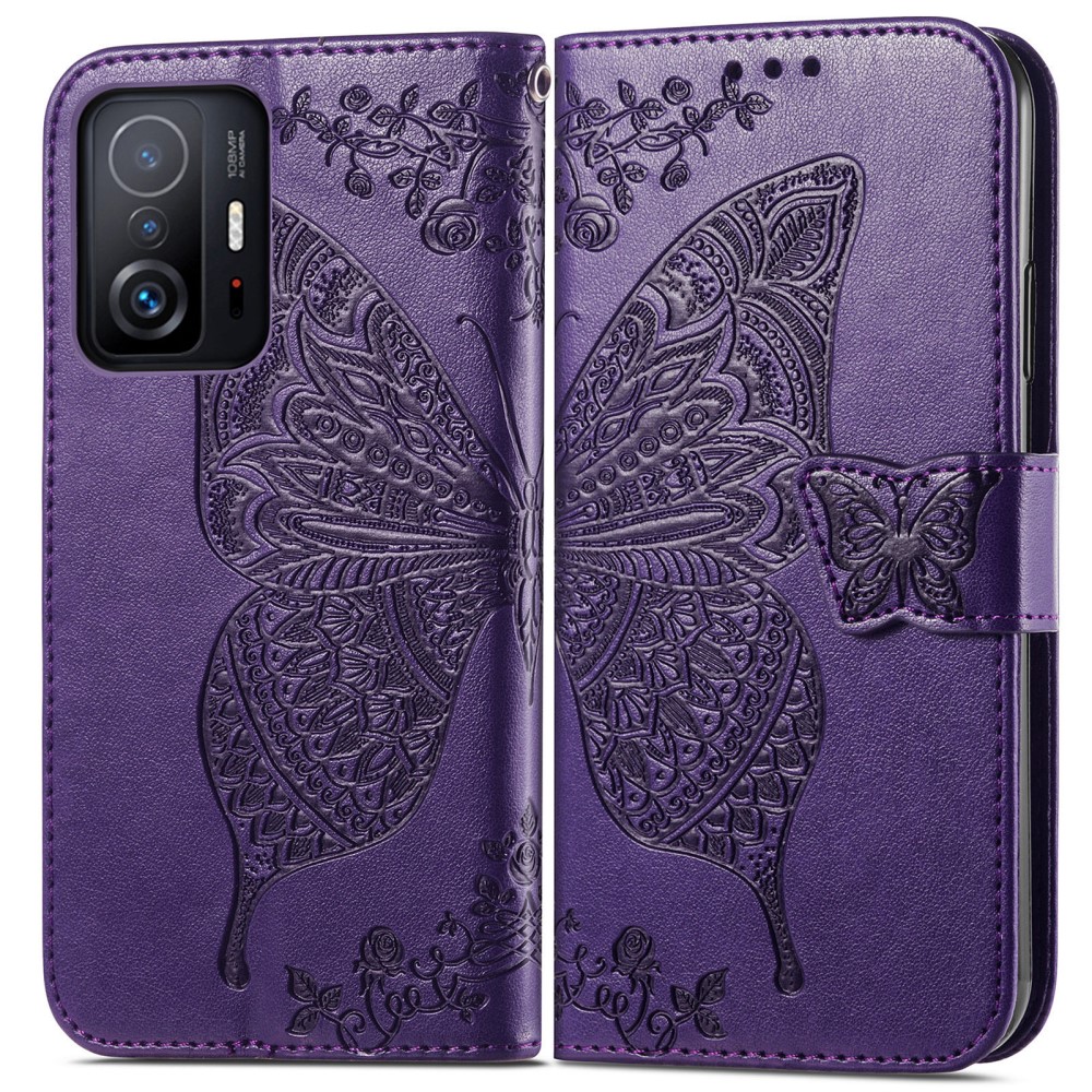  Xiaomi 11T / 11T Pro Fodral Läder Butterfly Lila