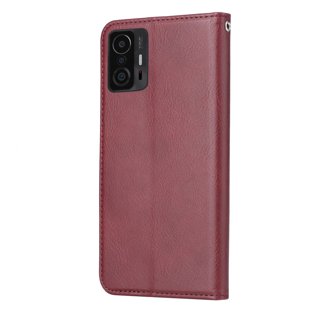  Xiaomi 11T / 11T Pro Fodral Flip Läder Med Frontficka Vinröd