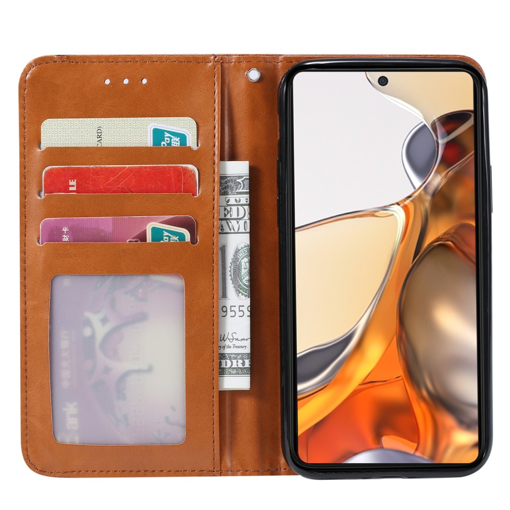  Xiaomi 11T / 11T Pro Fodral Flip Läder Med Frontficka Vinröd