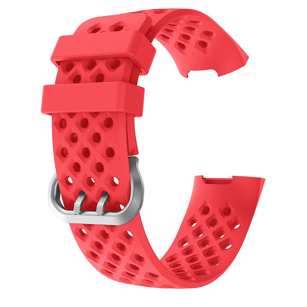  Silikon Armband Ihåligt Fitbit Charge 3 / 4 Röd