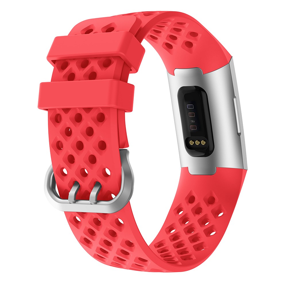  Silikon Armband Ihåligt Fitbit Charge 3 / 4 Röd