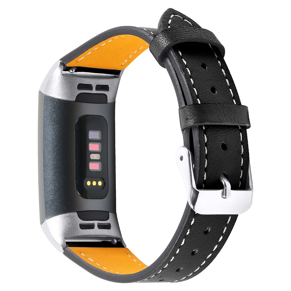  Äkta Läder Armband Fitbit Charge 3 / 4 Svart