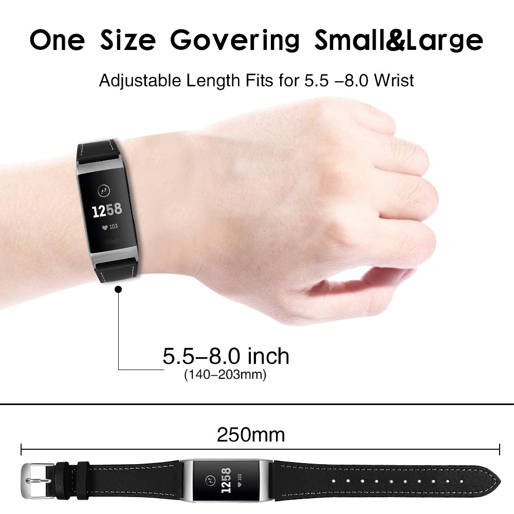  Äkta Läder Armband Fitbit Charge 3 / 4 Svart