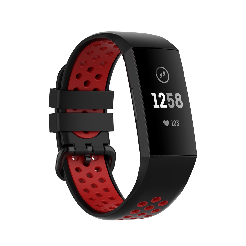  Fitbit Charge 4/3 Silikon Träningsarmband Svart/Röd