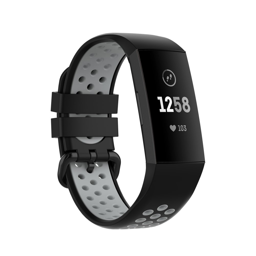  Fitbit Charge 4/3 Silikon Träningsarmband Svart/Grå