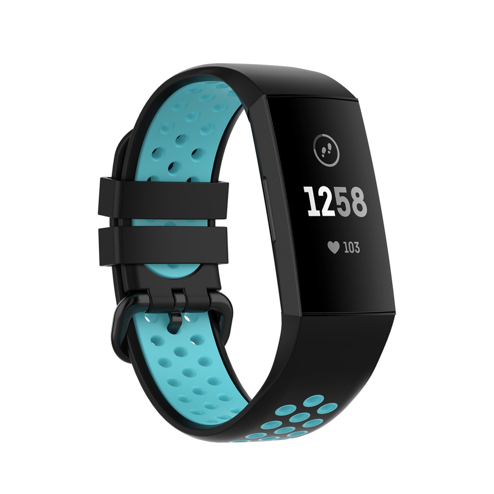  Fitbit Charge 4/3 Silikon Träningsarmband Svart/Cyan