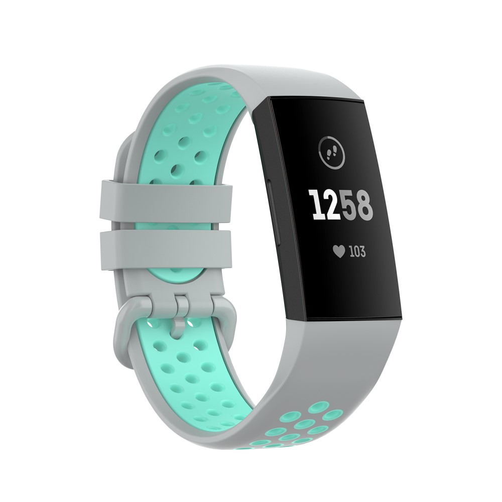  Fitbit Charge 4/3 Silikon Träningsarmband Grå/Cyan