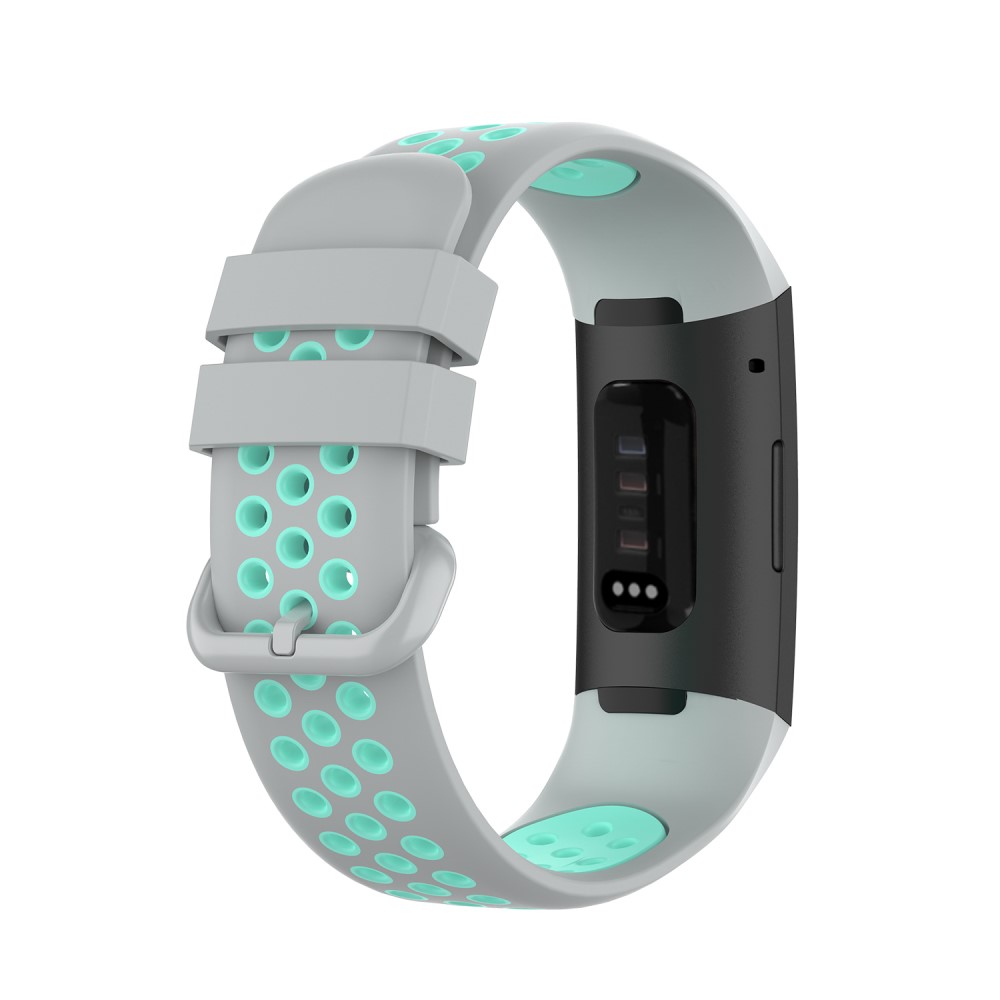  Fitbit Charge 4/3 Silikon Träningsarmband Grå/Cyan