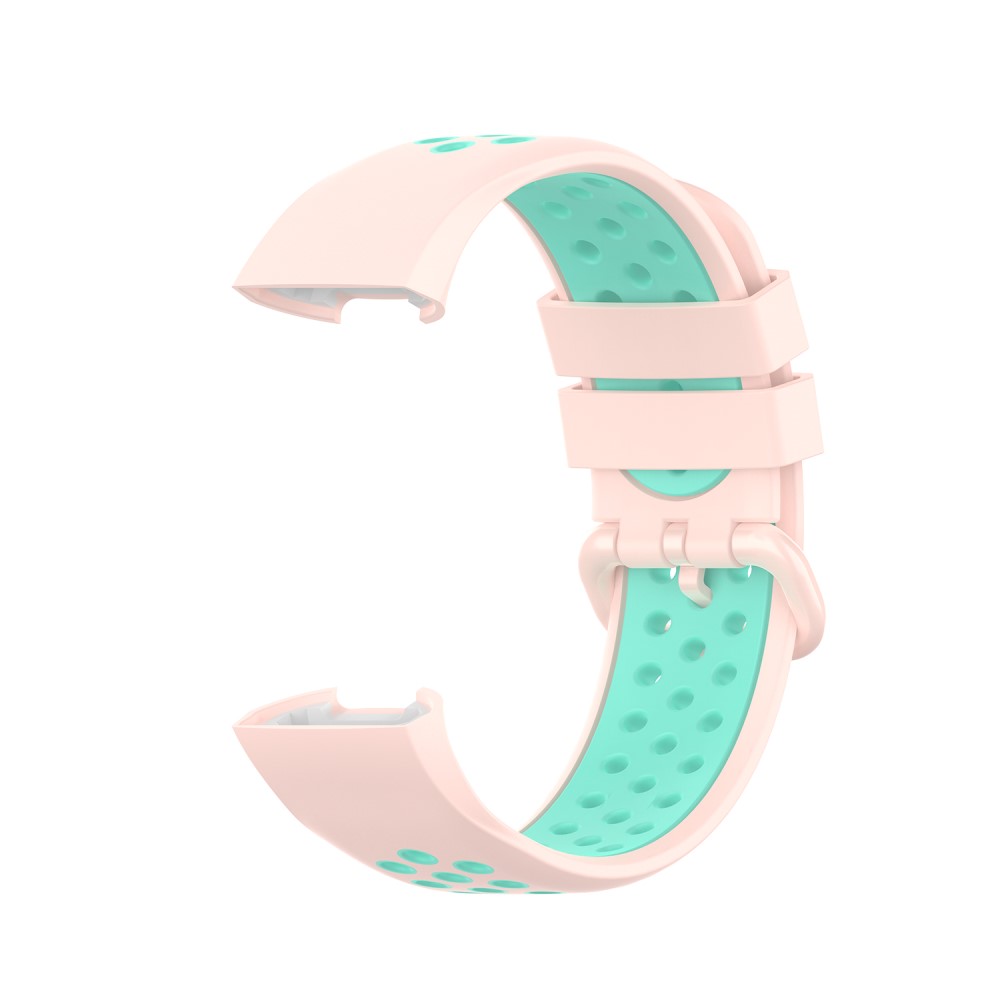  Fitbit Charge 4/3 Silikon Träningsarmband Ljus Rosa/Grön