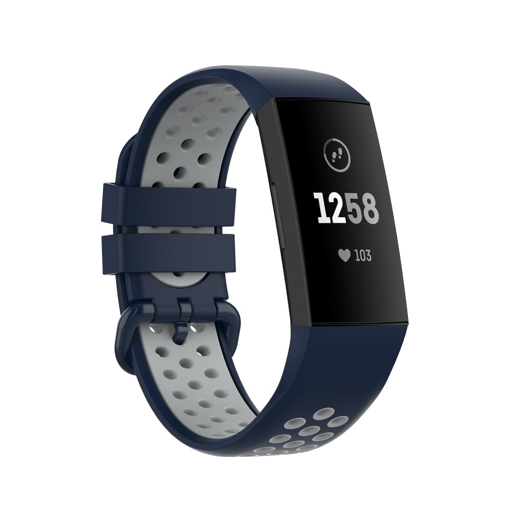  Fitbit Charge 4/3 Silikon Träningsarmband Mörk Blå/Grå