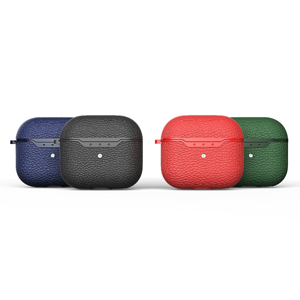  AirPods 3 Skal TPU Litchi Textur Karbinhake Blå