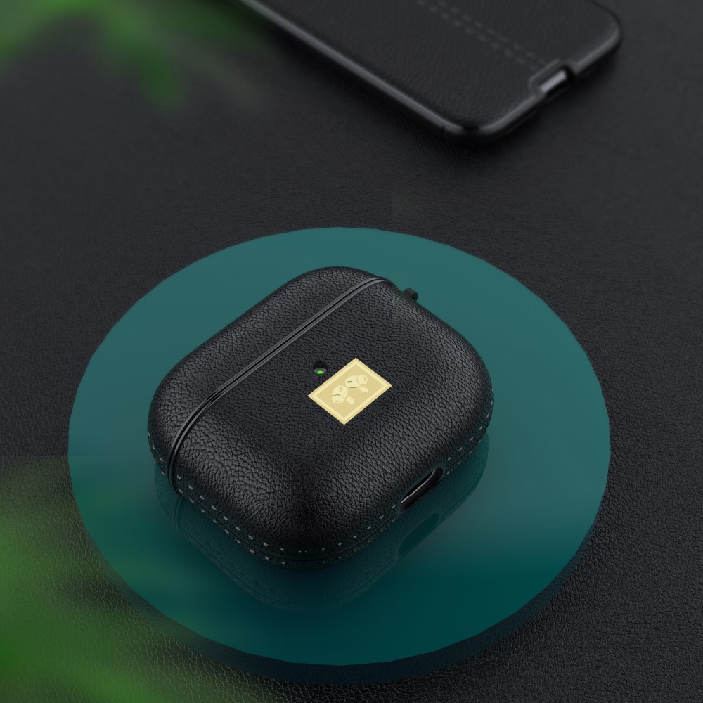  AirPods 3 Skal PU-Läder Textur Karbinhake Svart
