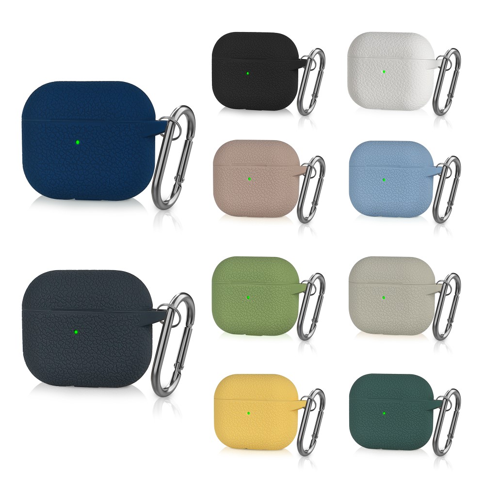  AirPods 3 Skal Silikon Litchi Textur Karbinhake Gul