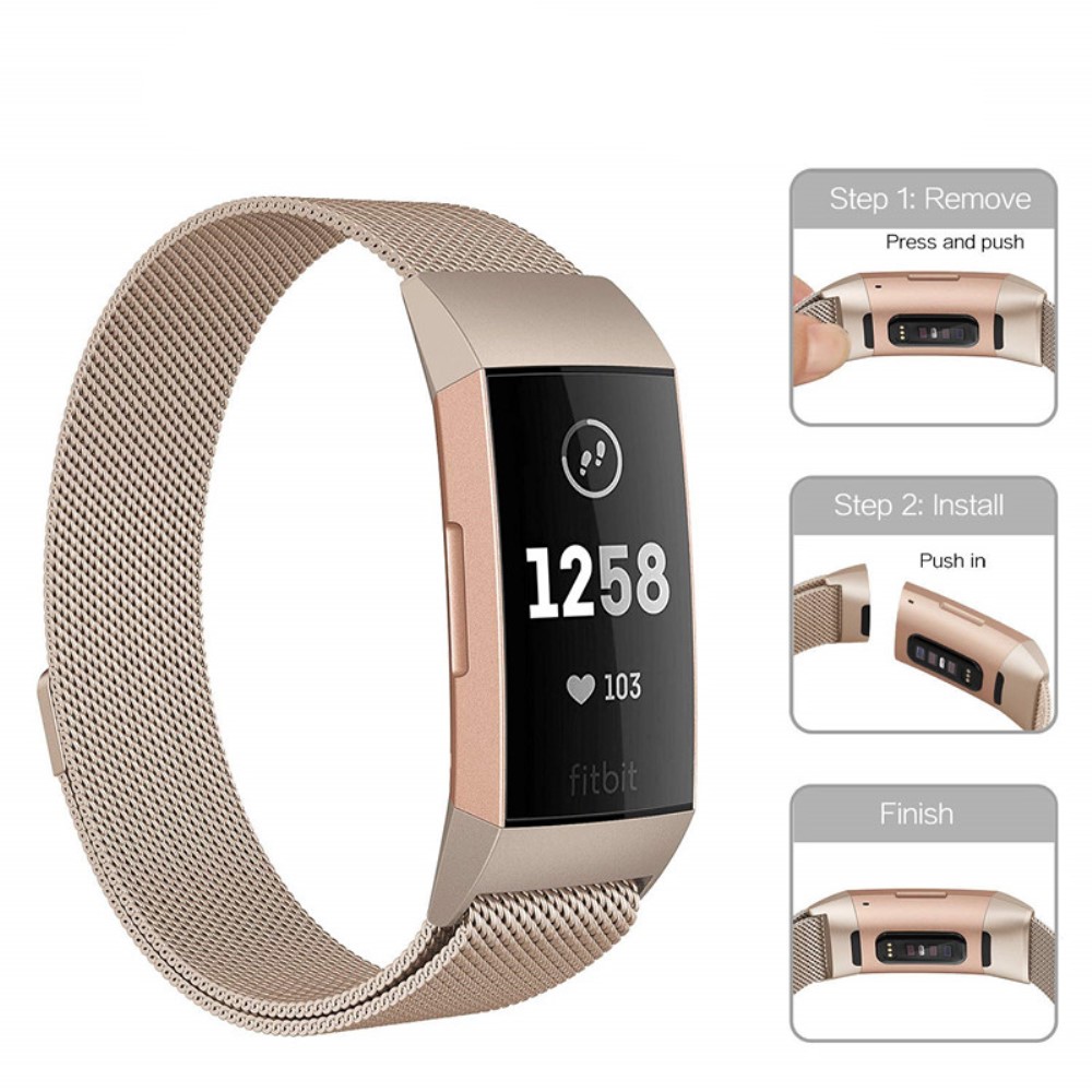 Milanese Loop Metall Armband Fitbit Charge 4/3 Champagne Guld