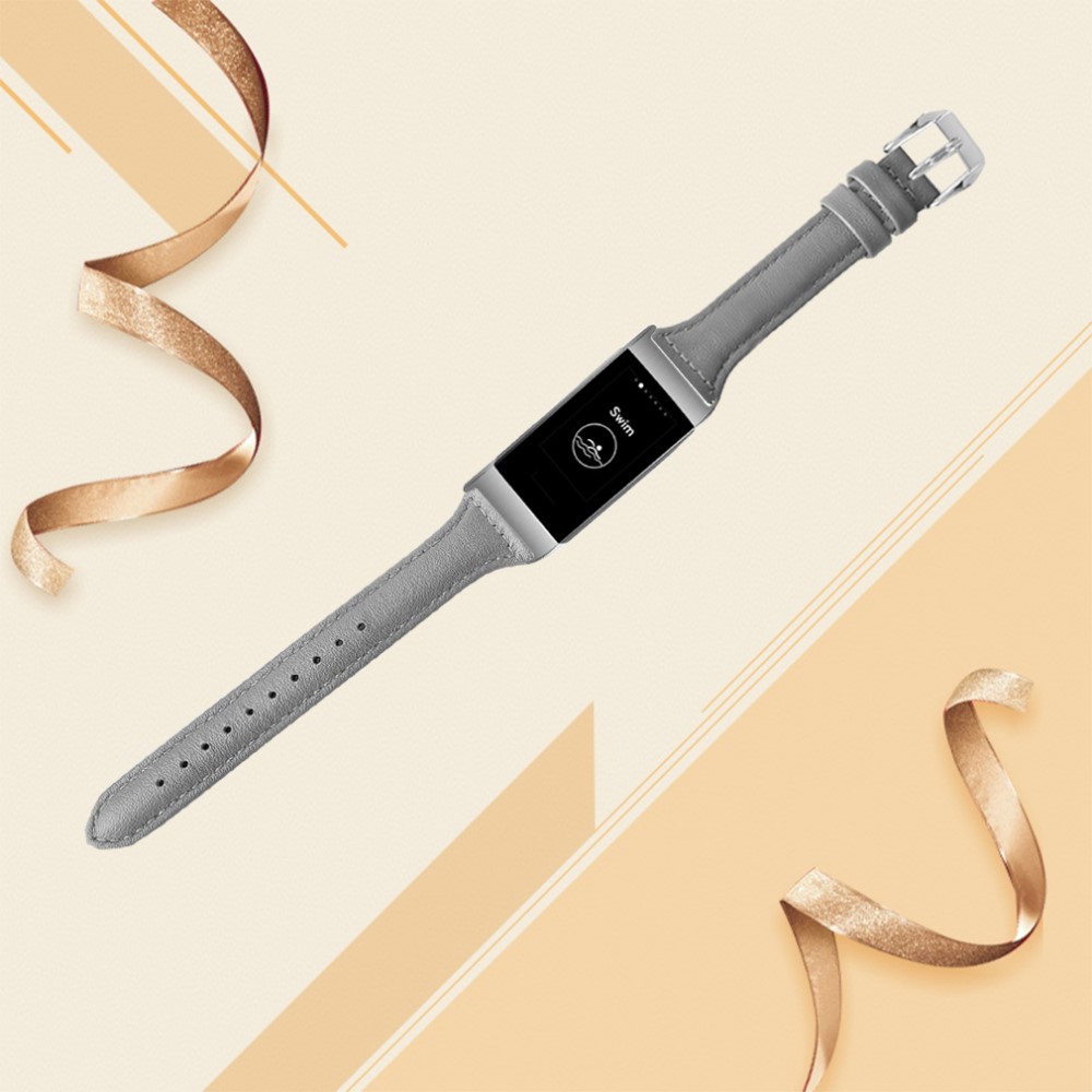  Äkta Läder Armband Fitbit Charge 4/3 Grå