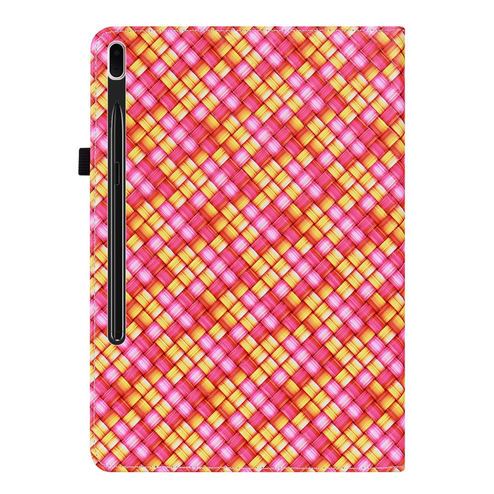  Samsung Galaxy Tab S7 Plus / Tab S8 Plus Fodral Vävd Textur Rosa/Gul