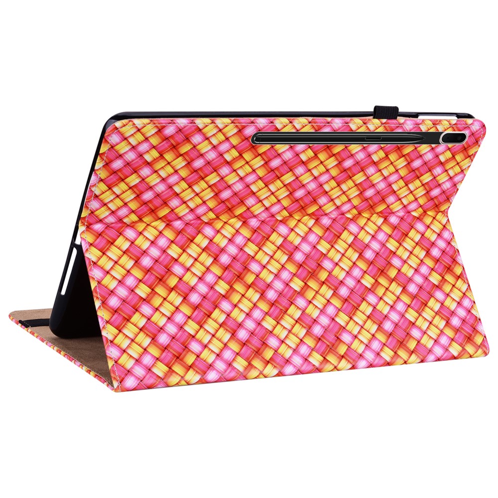  Samsung Galaxy Tab S7 Plus / Tab S8 Plus Fodral Vävd Textur Rosa/Gul