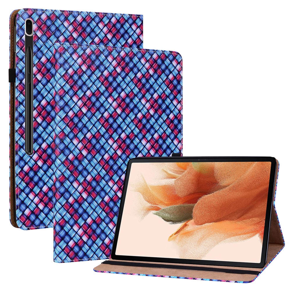  Samsung Galaxy Tab S7 Plus / Tab S8 Plus Fodral Vävd Textur Blå/Rosa