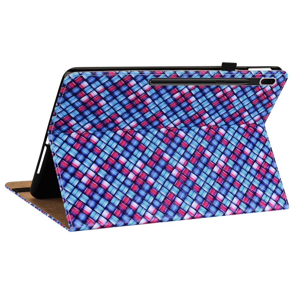  Samsung Galaxy Tab S7 Plus / Tab S8 Plus Fodral Vävd Textur Blå/Rosa
