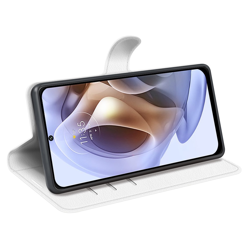  Motorola Moto G31 / G41 Fodral Litchi Textur Vit