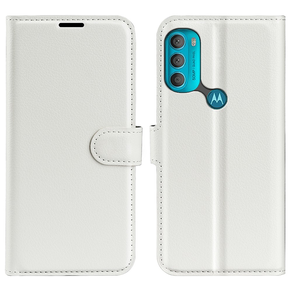  Motorola Moto G71 Fodral Litchi Textur Vit