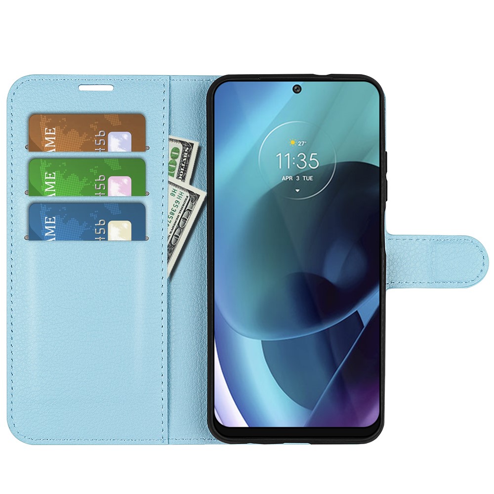  Motorola Moto G71 Fodral Litchi Textur Ljus Blå