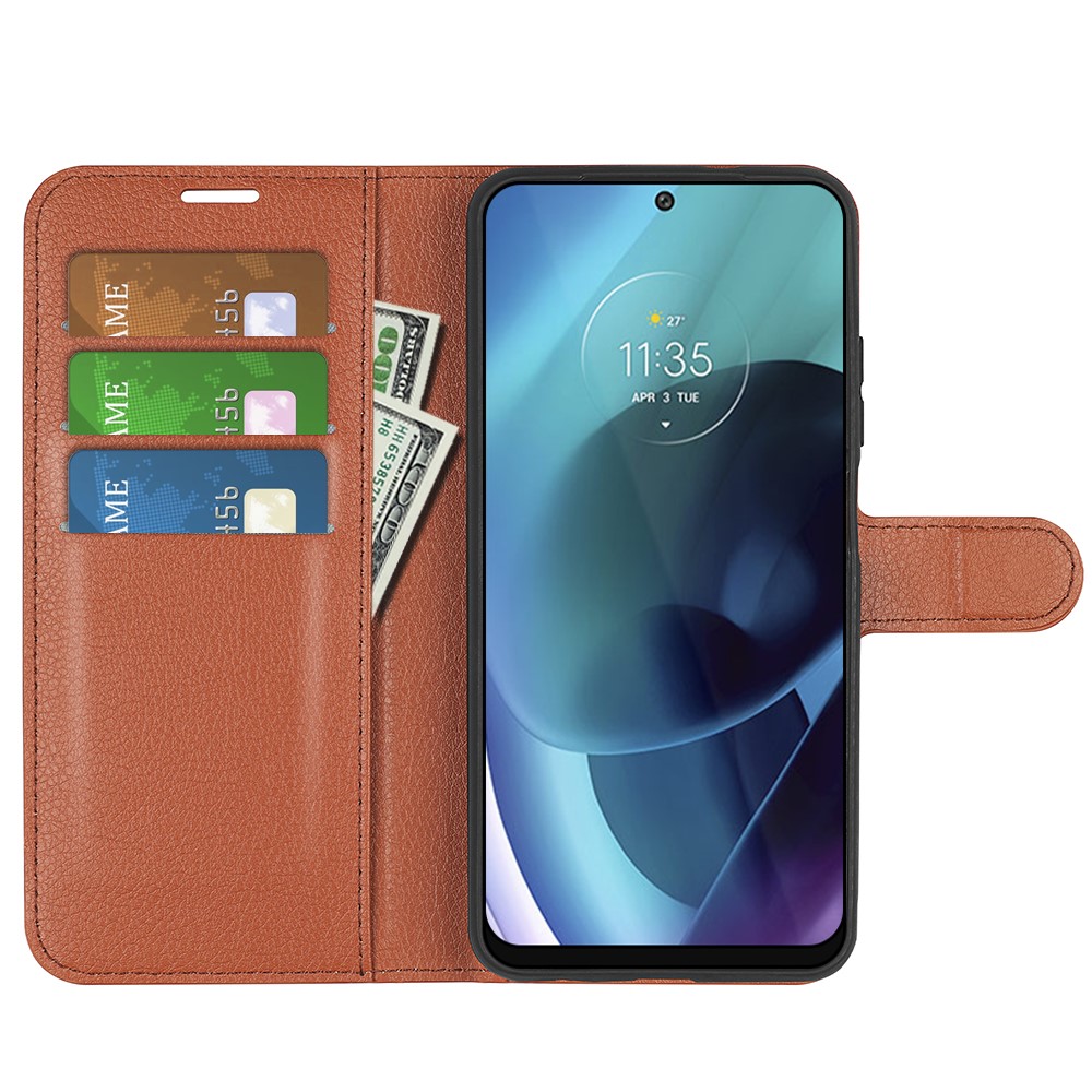 Motorola Moto G71 Fodral Litchi Textur Brun