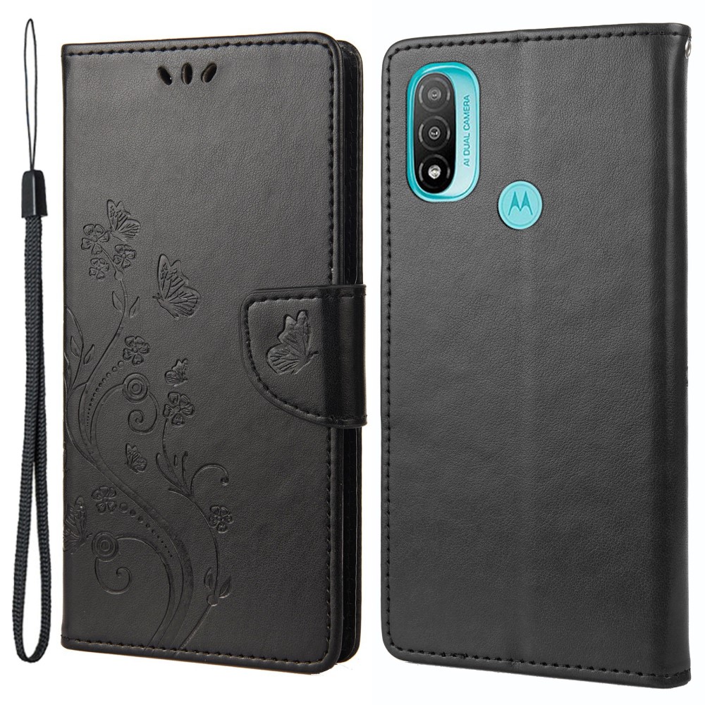  Motorola Moto E20 / E40 Fodral Tryckt Fjäril Textur Svart