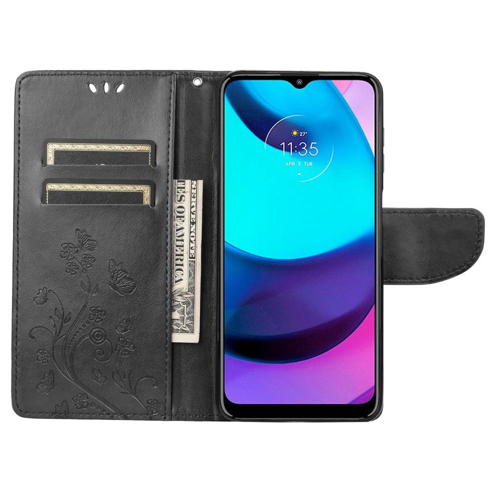  Motorola Moto E20 / E40 Fodral Tryckt Fjäril Textur Svart