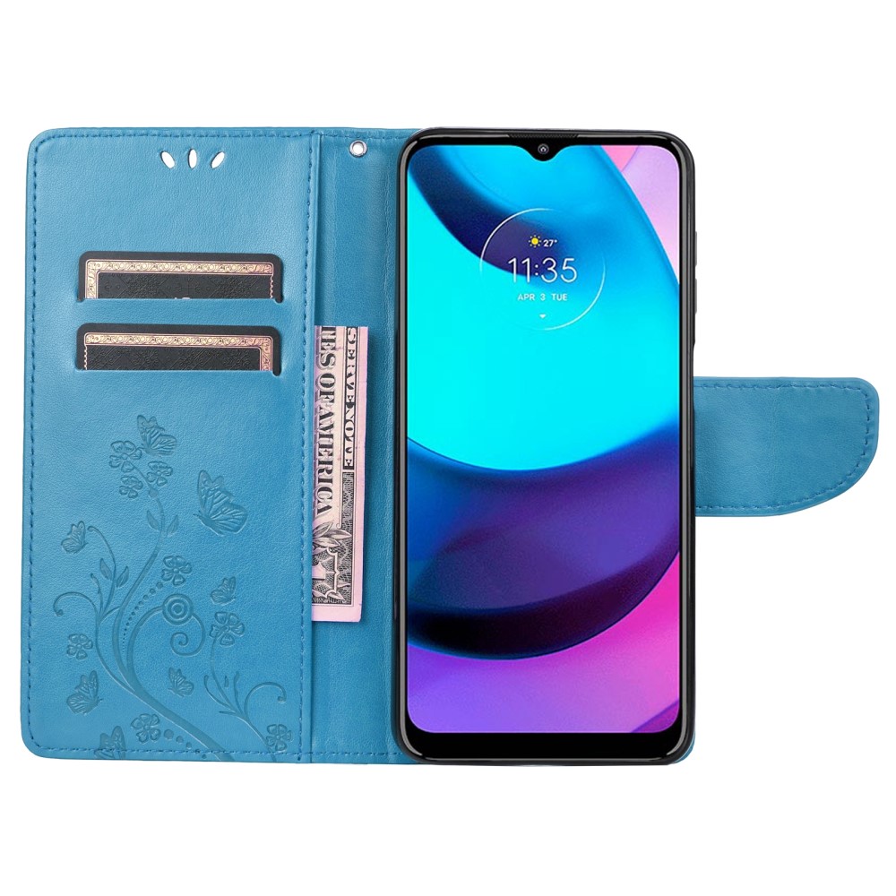  Motorola Moto E20 / E40 Fodral Tryckt Fjäril Textur Blå