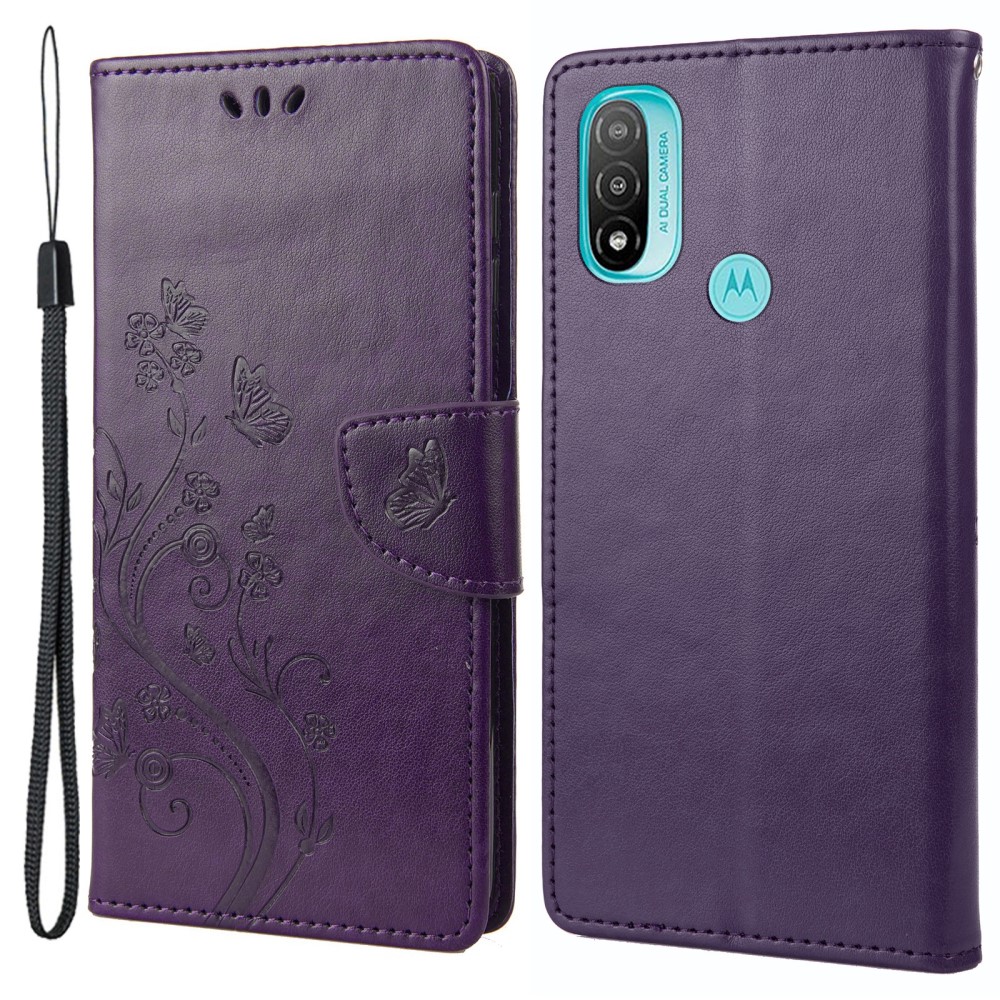 Motorola Moto E20 / E40 Fodral Tryckt Fjäril Textur Lila
