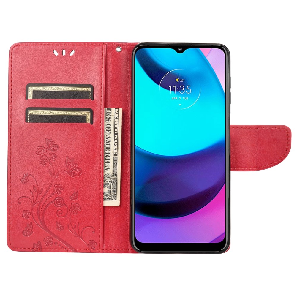  Motorola Moto E20 / E40 Fodral Tryckt Fjäril Textur Röd