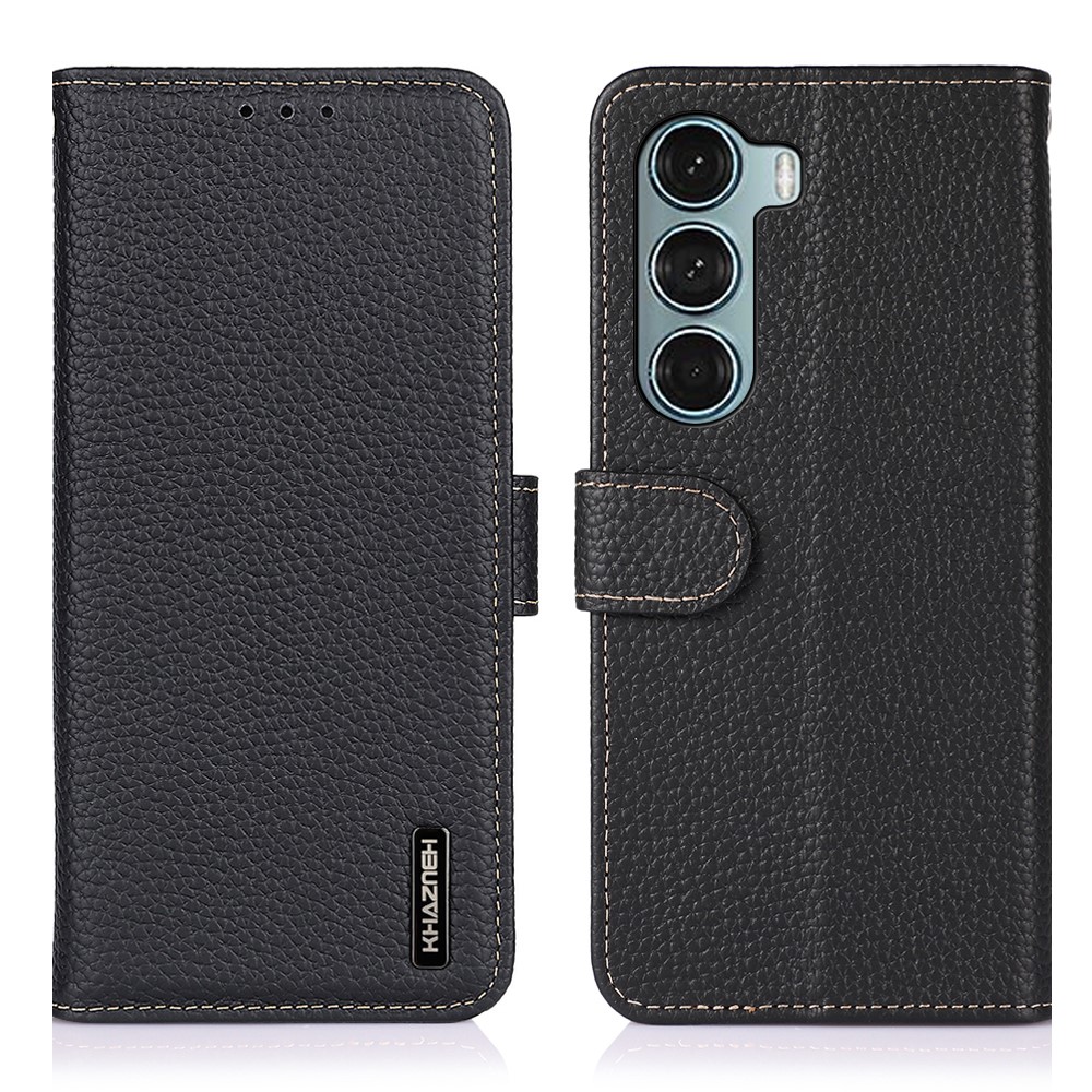 KHAZNEH KHAZNEH Motorola Moto G200 Fodral Litchi Äkta Läder Svart