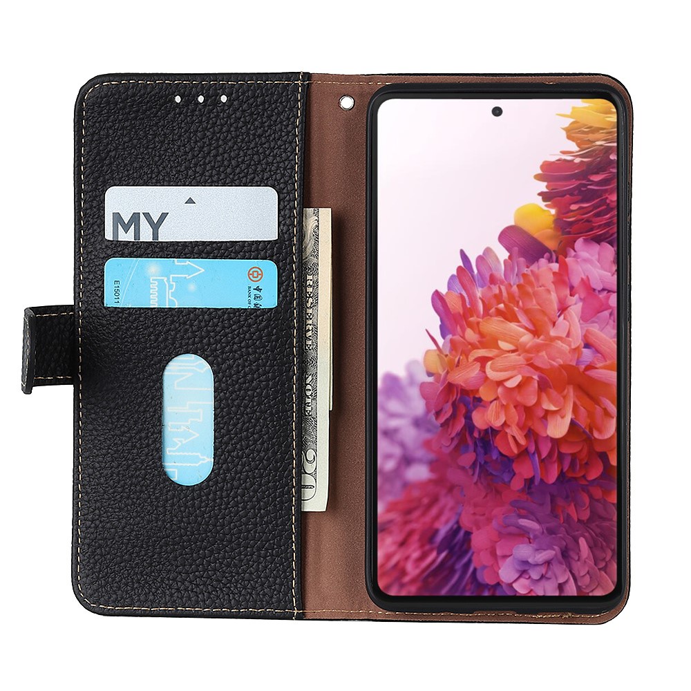 KHAZNEH KHAZNEH Motorola Moto G200 Fodral Litchi Äkta Läder Svart