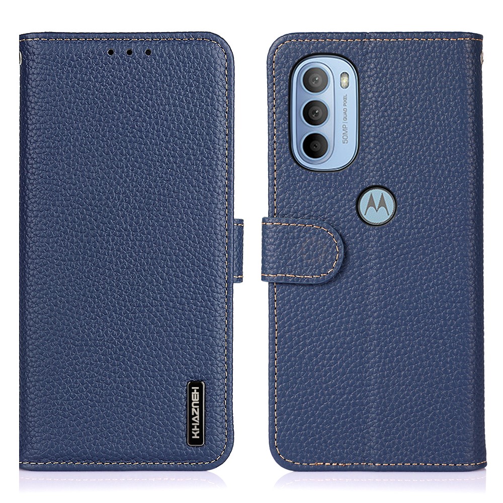 KHAZNEH KHAZNEH Motorola Moto G31 / G41 Fodral Litchi Äkta Läder Blå