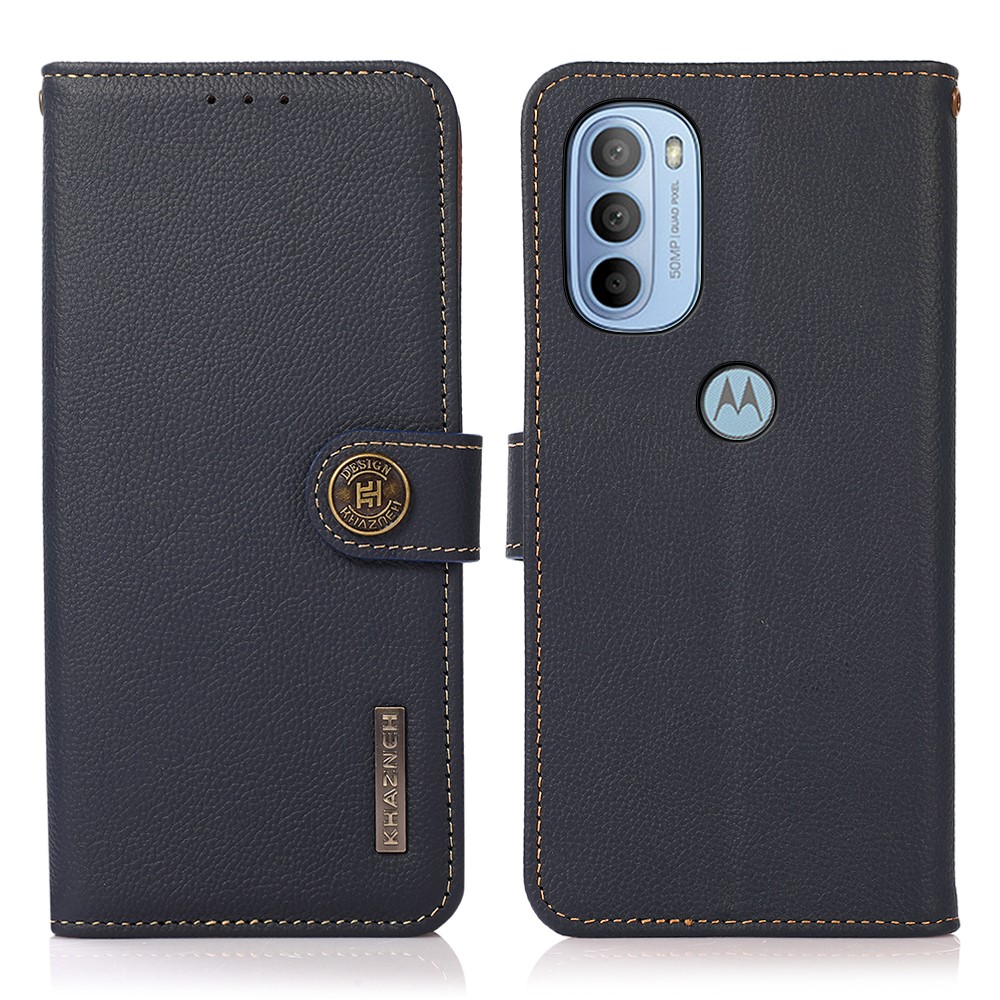 KHAZNEH KHAZNEH Motorola Moto G31 / G41 Fodral RFID Äkta Läder Blå