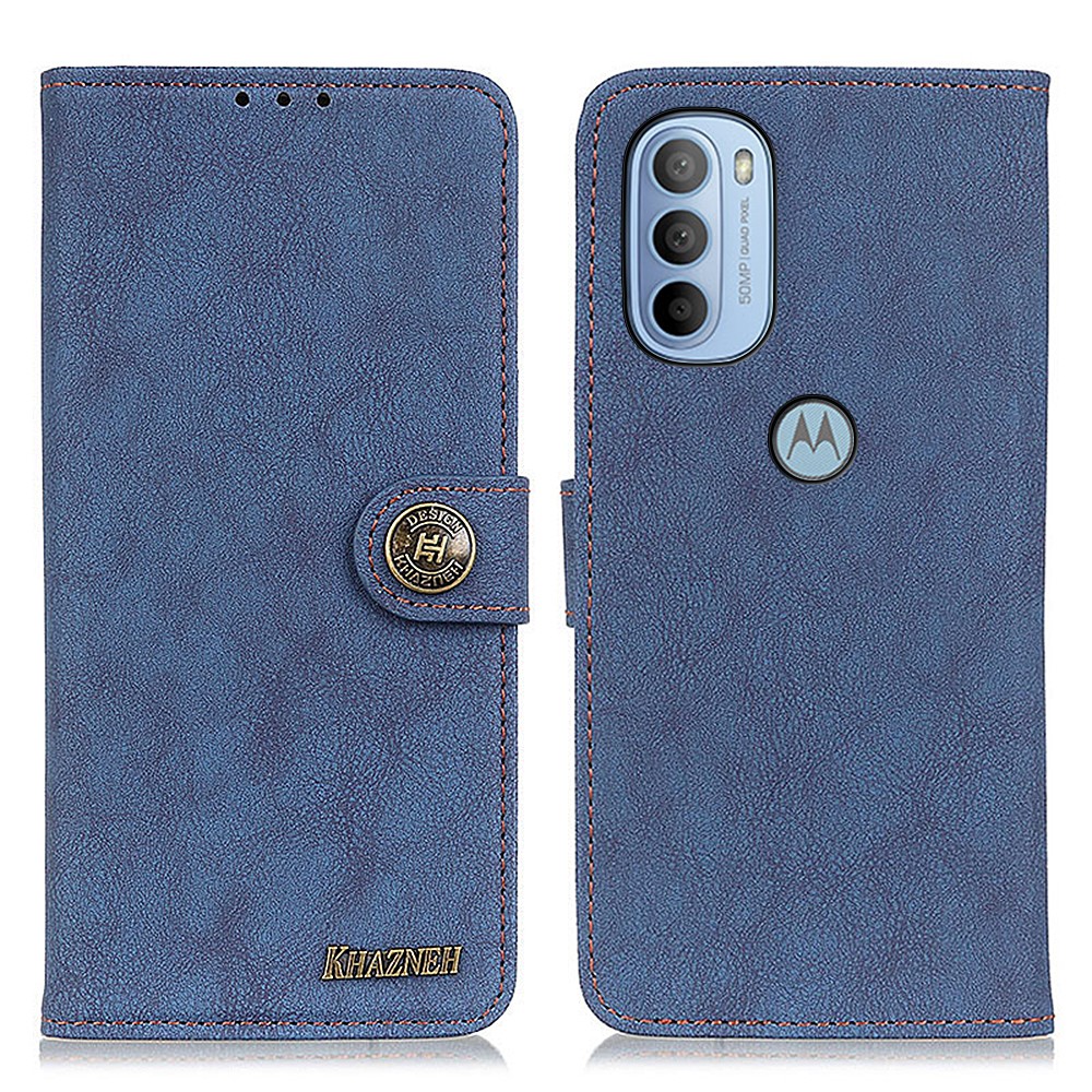 KHAZNEH KHAZNEH Motorola Moto G31 / G41 Fodral Vintage Split Läder Blå