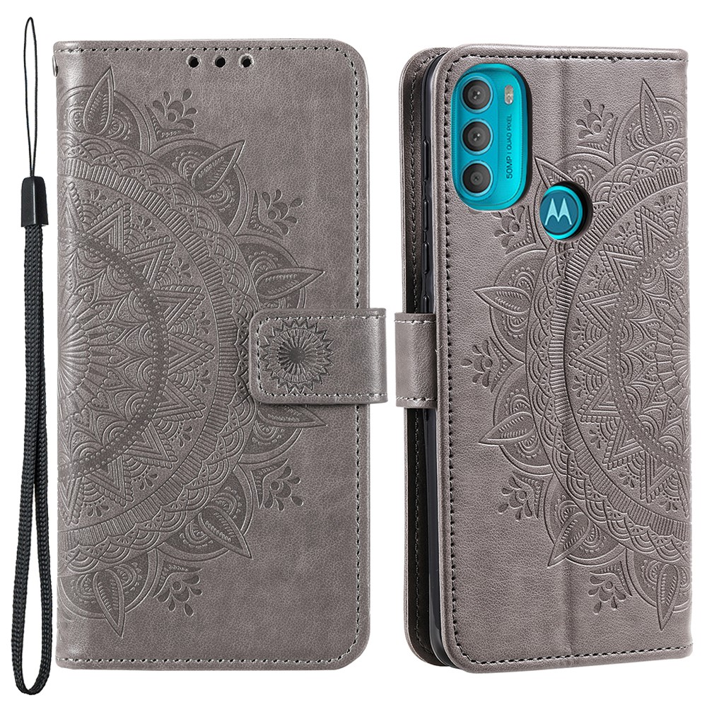  Motorola Moto G71 Fodral Mandala Läder Grå