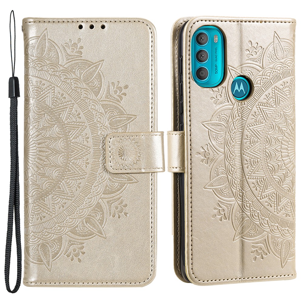  Motorola Moto G71 Fodral Mandala Läder Guld