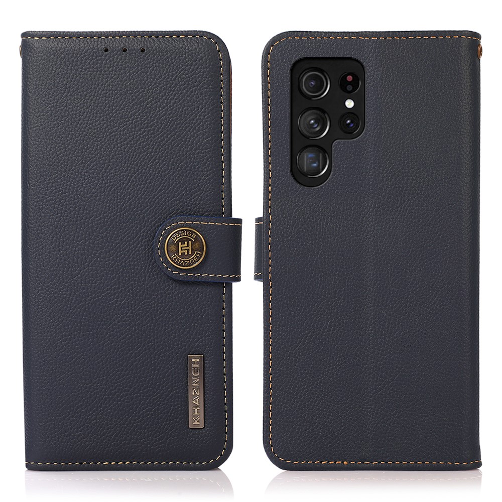 KHAZNEH KHAZNEH Samsung Galaxy S22 Ultra Fodral Äkta Läder Blå