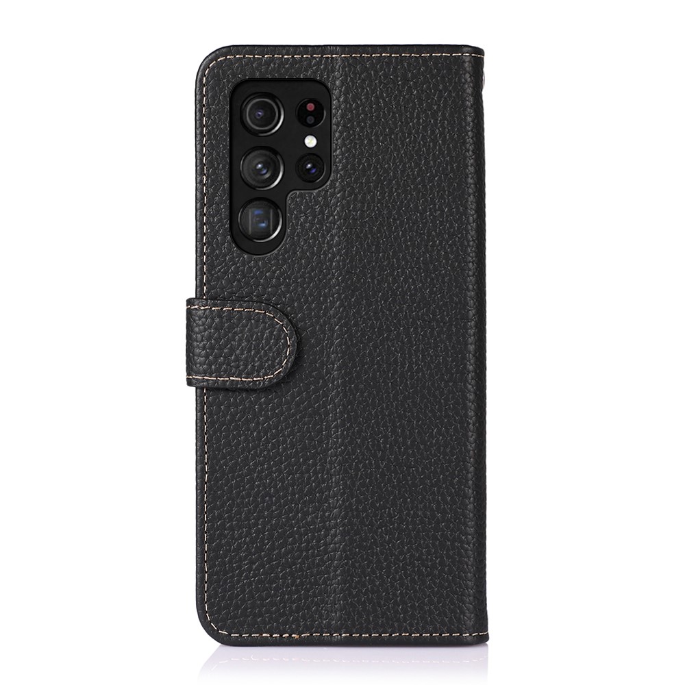 KHAZNEH KHAZNEH Samsung Galaxy S22 Ultra Fodral Litchi Äkta Läder Svart