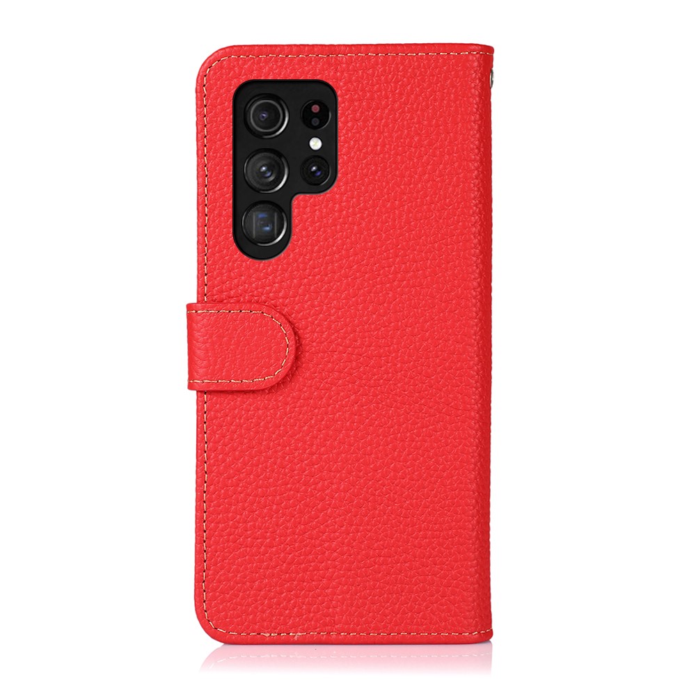 KHAZNEH KHAZNEH Samsung Galaxy S22 Ultra Fodral Litchi Äkta Läder Röd