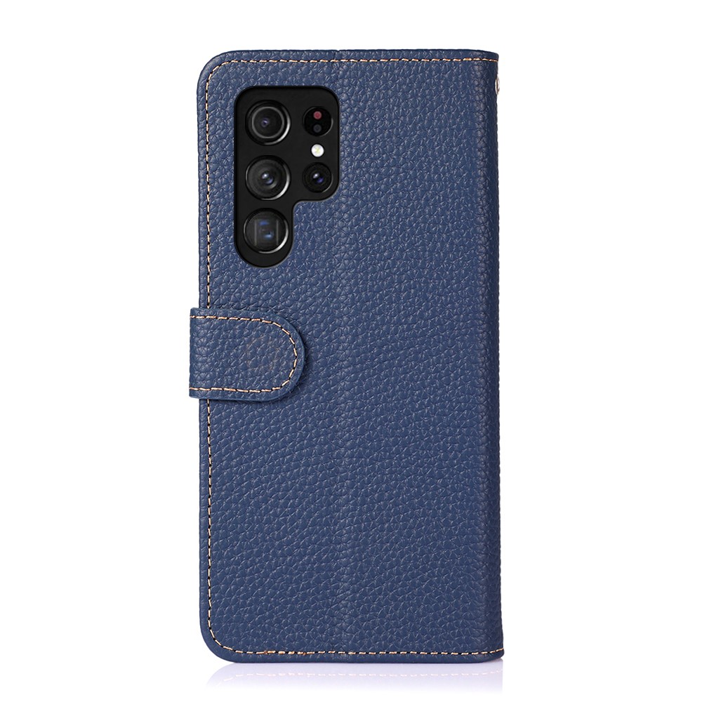 KHAZNEH KHAZNEH Samsung Galaxy S22 Ultra Fodral Litchi Äkta Läder Blå