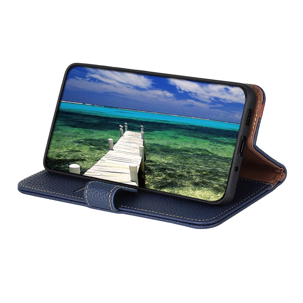 KHAZNEH KHAZNEH Samsung Galaxy S22 Ultra Fodral Litchi Äkta Läder Blå